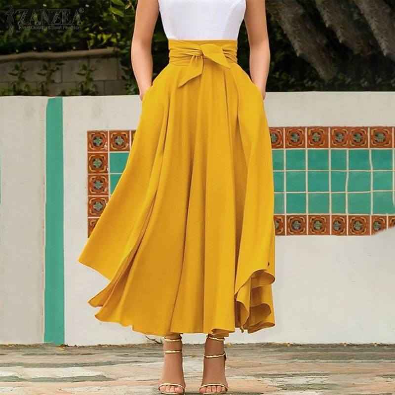 Women's A-Line Maxi Skirt – Adjustable Waist – Lightweight Fabric Yellow