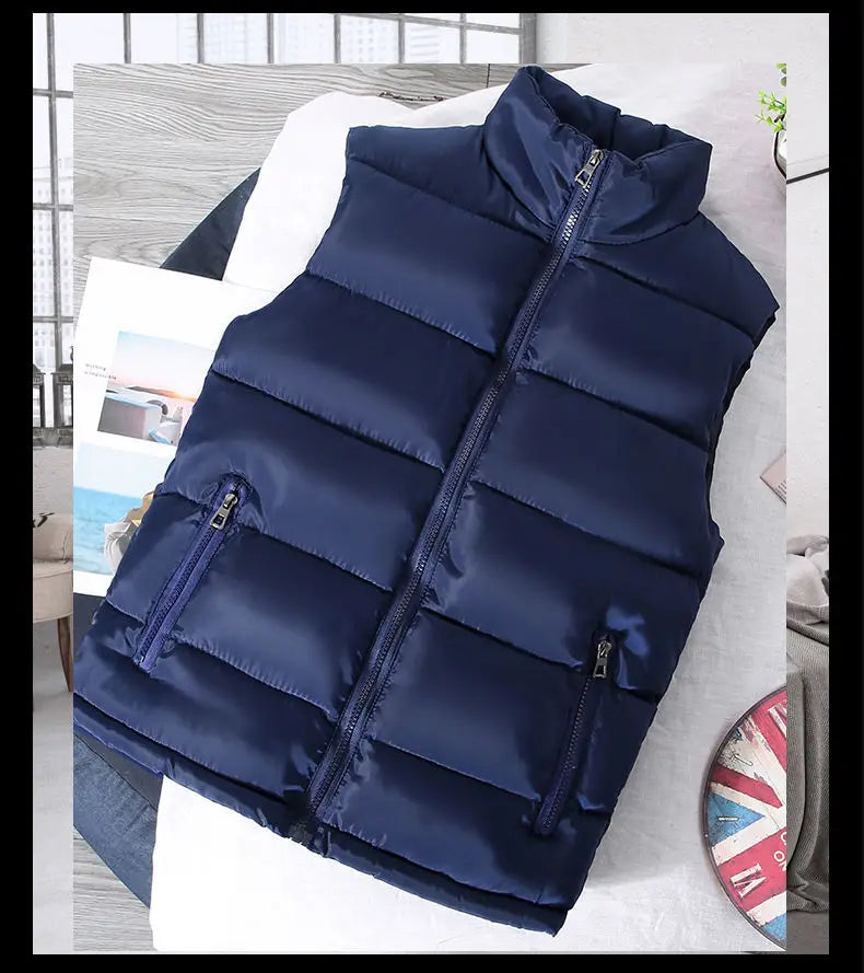 Men's Casual Warm Slim Puffer Vest - Stand Collar, Lightweight Design Blue