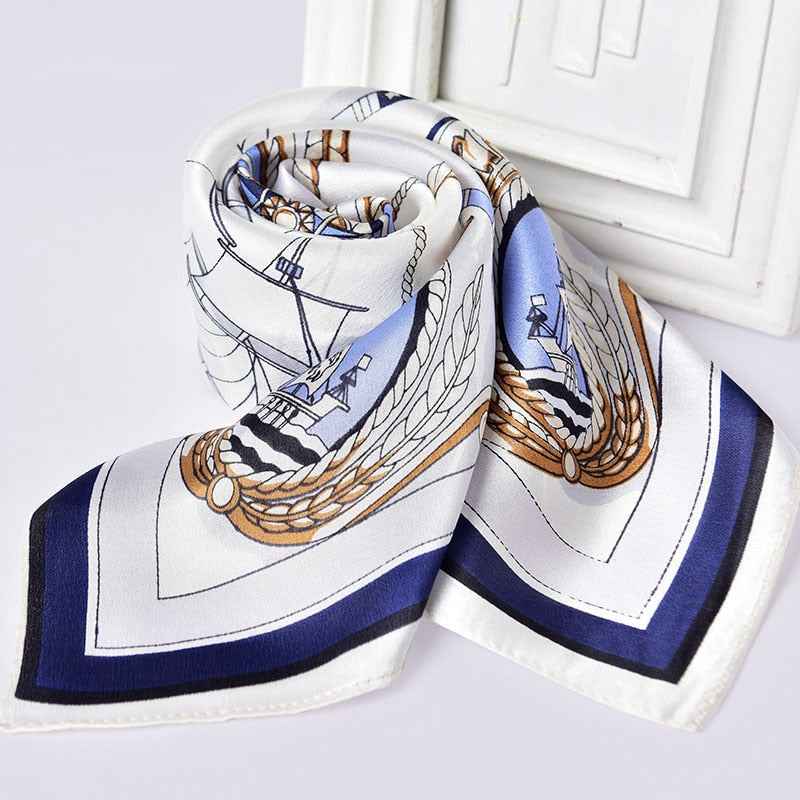 Women's Silk Square Scarf in Marseille Design White and Blue