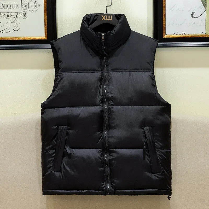 Men's Warm Sleeveless Quilted Down Puffer Vest for Cold Weather Black