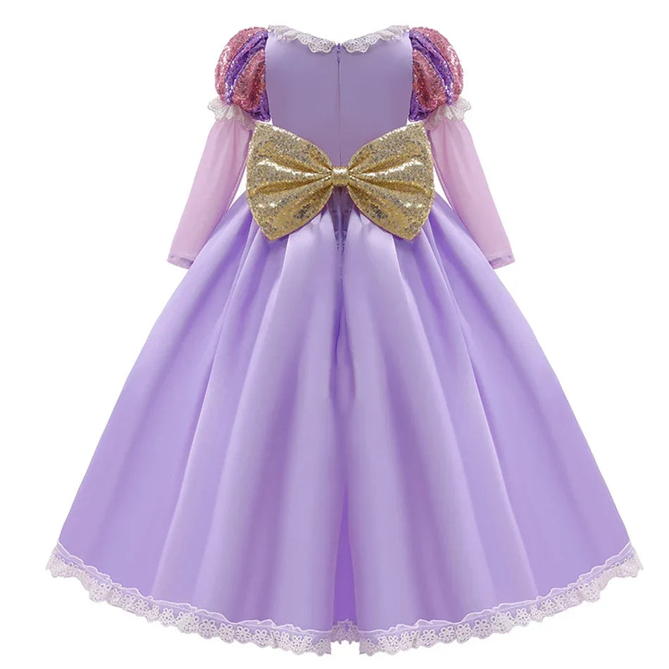 Halloween's Girls Ball Gown Dress with Puff Sleeves and Applique Details
