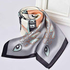 Women's Silk Square Scarf in Marseille Design Grey and Blue