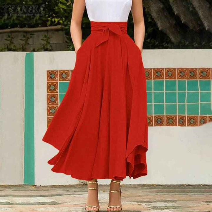 Women's A-Line Maxi Skirt – Adjustable Waist – Lightweight Fabric Red