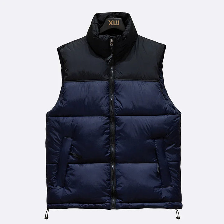 Men's Warm Sleeveless Quilted Down Puffer Vest for Cold Weather Blue