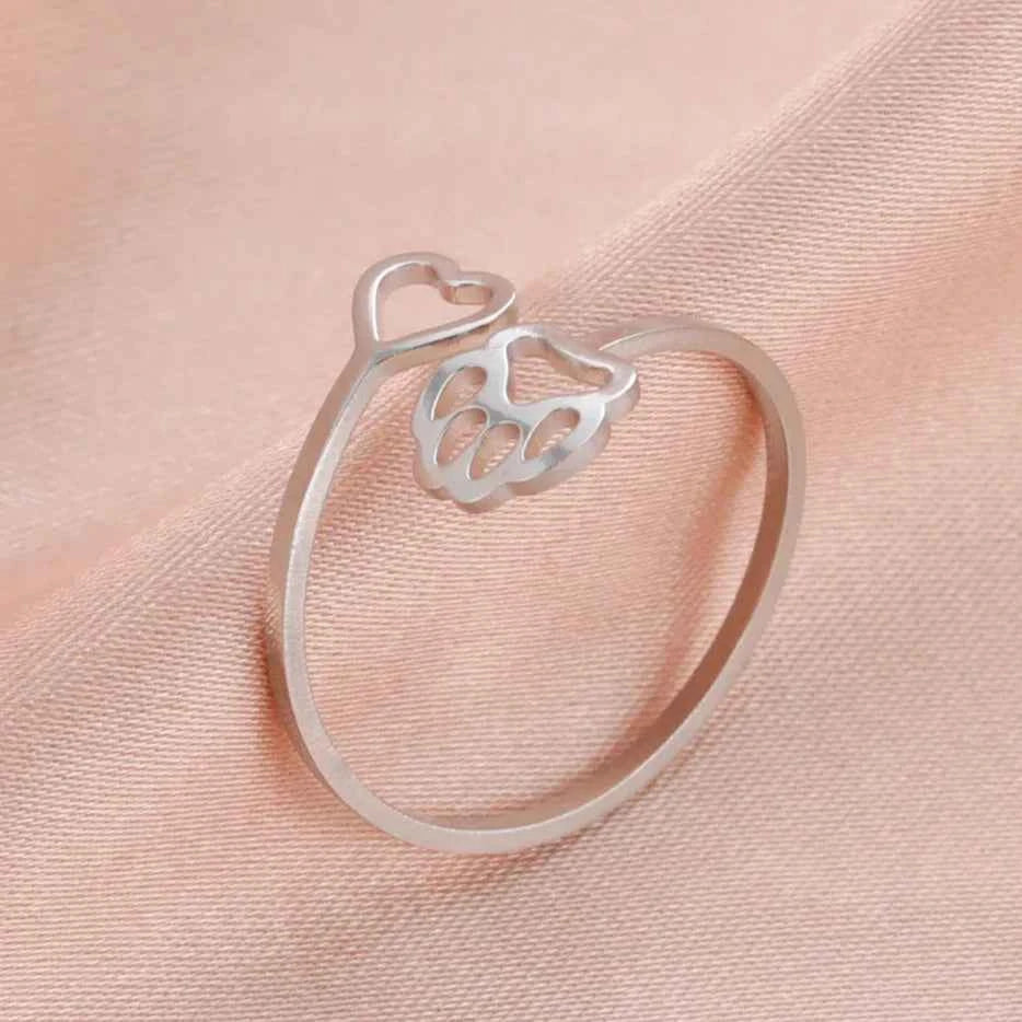 Adjustable Pawprint Ring Silver