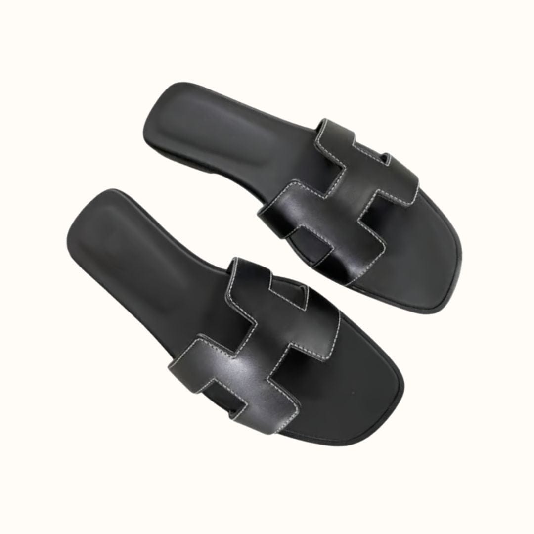 H Design Sandal – Premium Faux Leather Slip-On Sandals Black