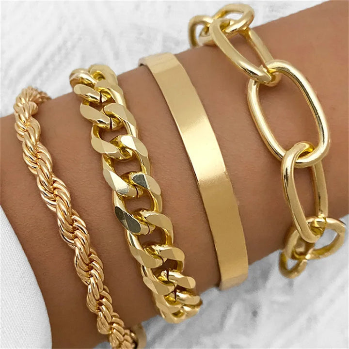 Loleta | Women's Gold 4-Piece Bracelet Set – Elegant Jewelry Collection Gold 4 Bracelets