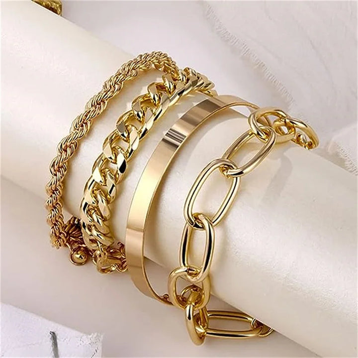 Loleta | Women's Gold 4-Piece Bracelet Set – Elegant Jewelry Collection
