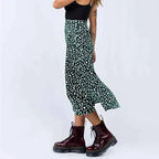 Womens's Leopard Print Midi Skirt with Slit