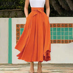 Women's A-line Maxi Skirt – Adjustable Waistband – Breathable Fabric – Convenient Pockets Orange