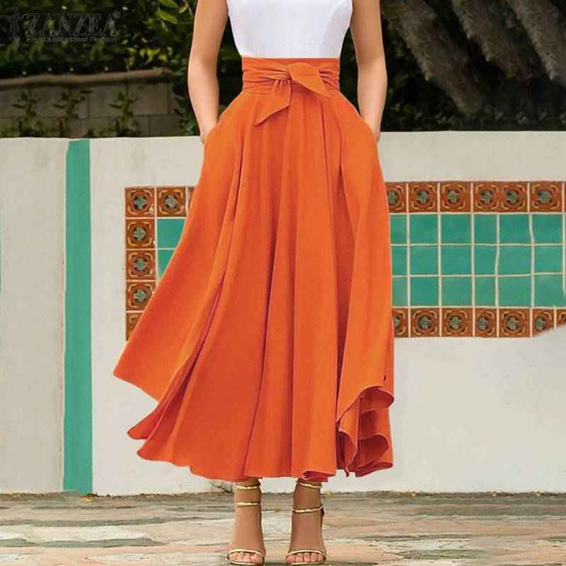 Women's A-Line Maxi Skirt – Adjustable Waist – Lightweight Fabric Orange