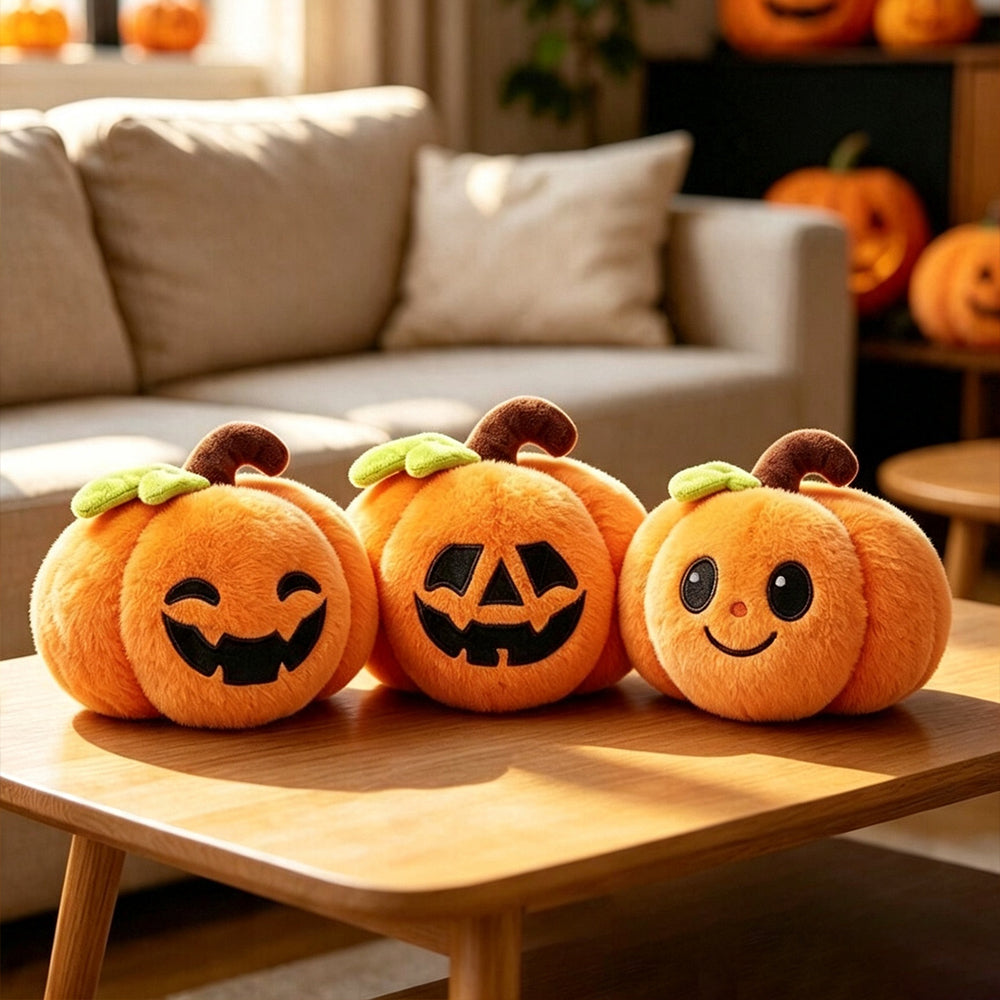 Halloween's Soft Plush Characters with Embroidered Faces and Designs 3pcs Pumpkin Sets
