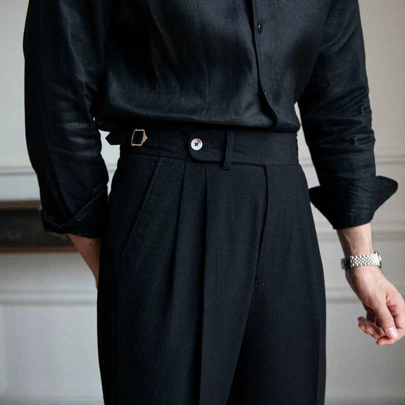 Men's Classic High Waist Vintage Pants – Timeless Fit and Style Zwart