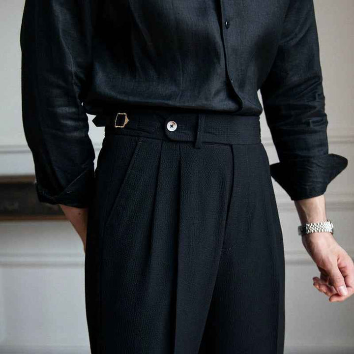 Men's Classic High Waist Vintage Pants – Timeless Fit and Style Zwart