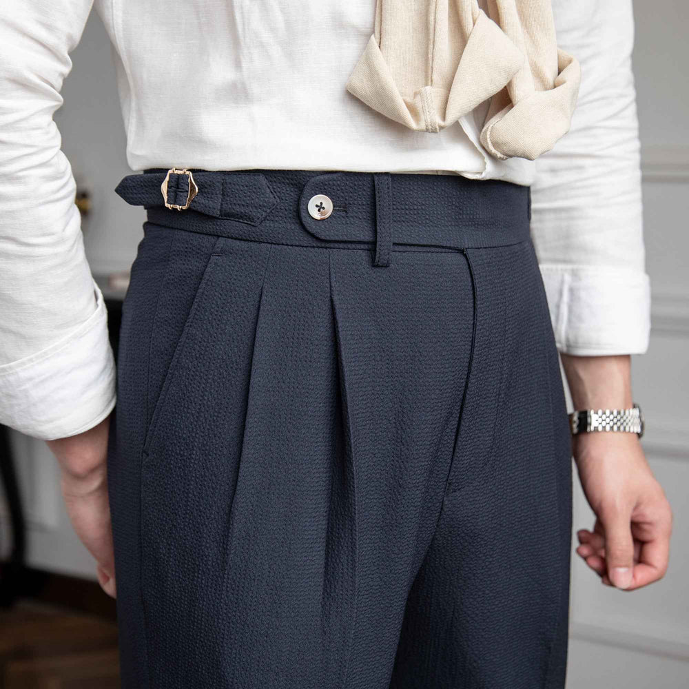 Men's Classic High Waist Vintage Pants – Timeless Fit and Style Blauw