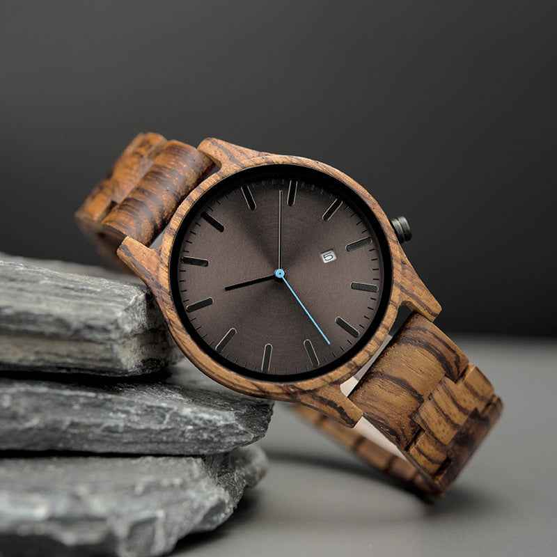 Wooden Striped Dial Date Wristwatch