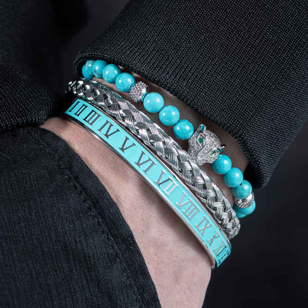 Three-Piece Panther Head Charm Braided Bracelet Set