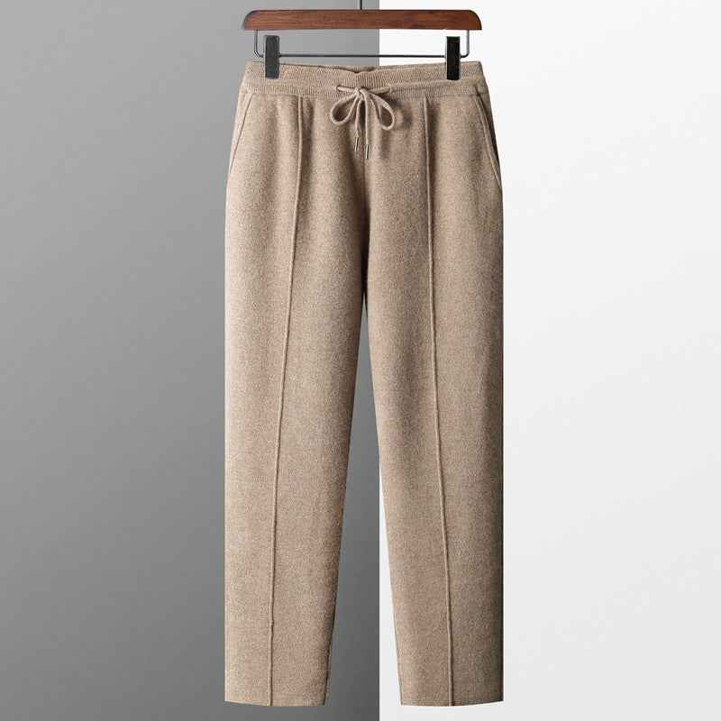 Women's Relaxed Fit Wool-Blend Trousers with Drawstring Waist and Side Pockets