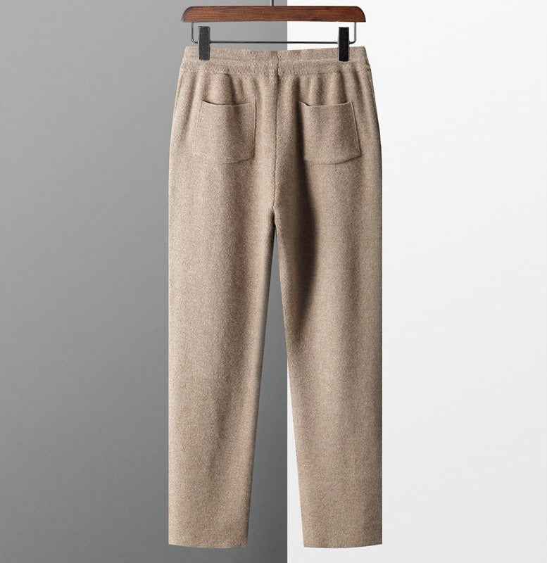 Women's Relaxed Fit Wool-Blend Trousers with Drawstring Waist and Side Pockets