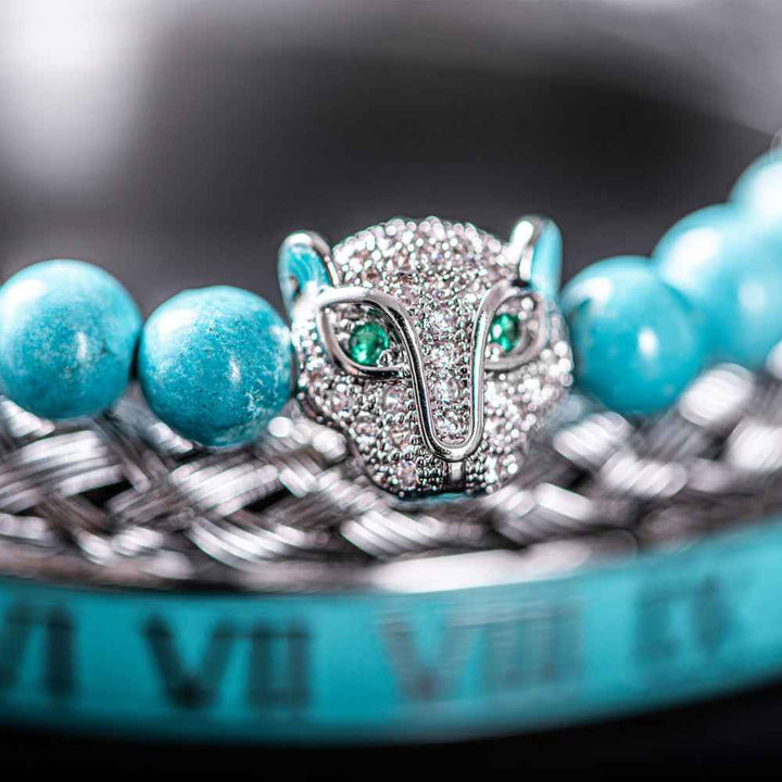 Three-Piece Panther Head Charm Braided Bracelet Set