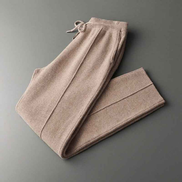 Women's Relaxed Fit Wool-Blend Trousers with Drawstring Waist and Side Pockets Camel