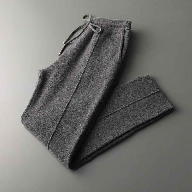 Women's Relaxed Fit Wool-Blend Trousers with Drawstring Waist and Side Pockets Dark Gray