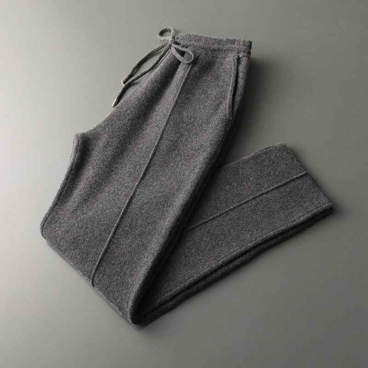 Women's Relaxed Fit Wool-Blend Trousers with Drawstring Waist and Side Pockets Dark Gray