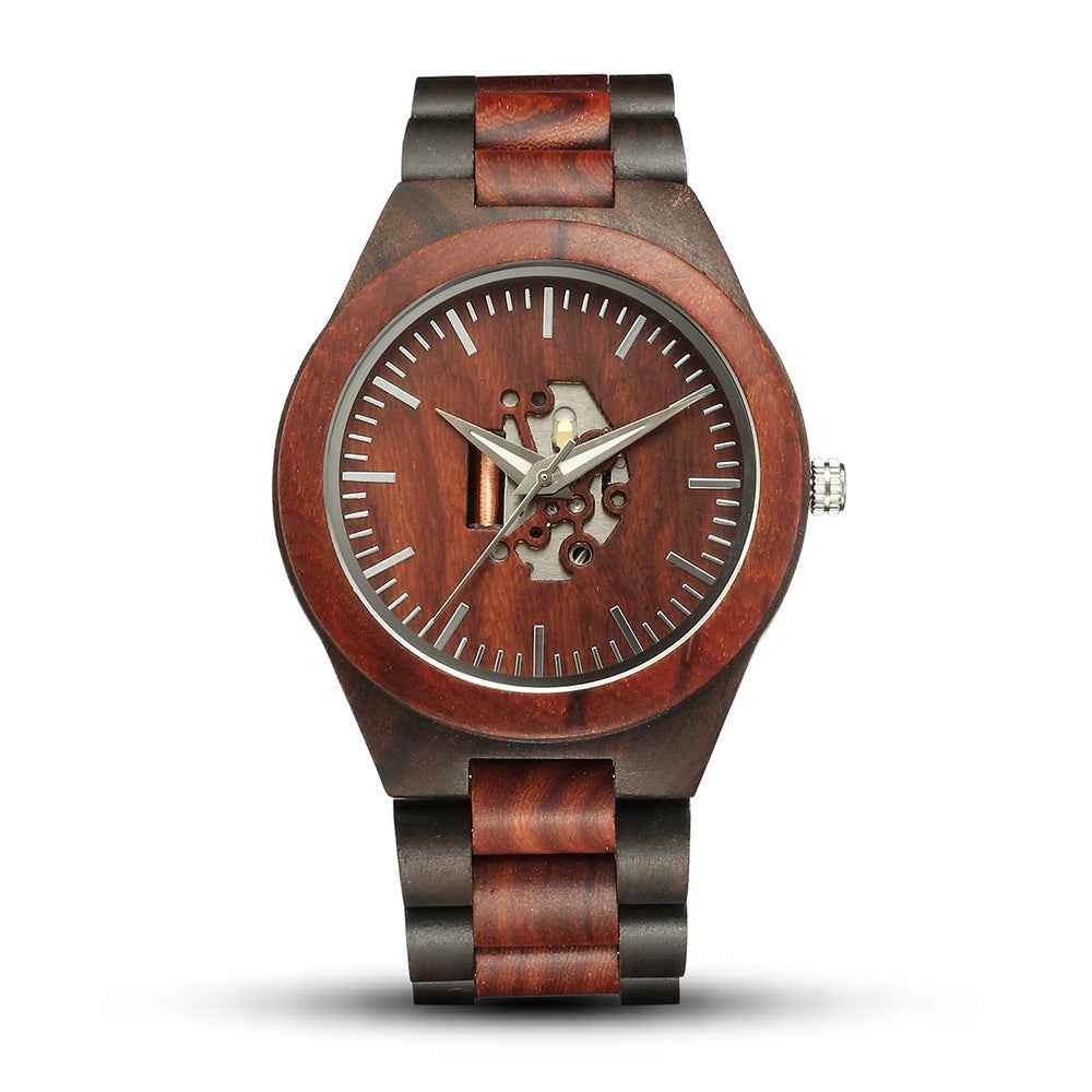 Wooden Skeleton Dial Analog Wristwatch | Durable Timepiece Red Sandalwood