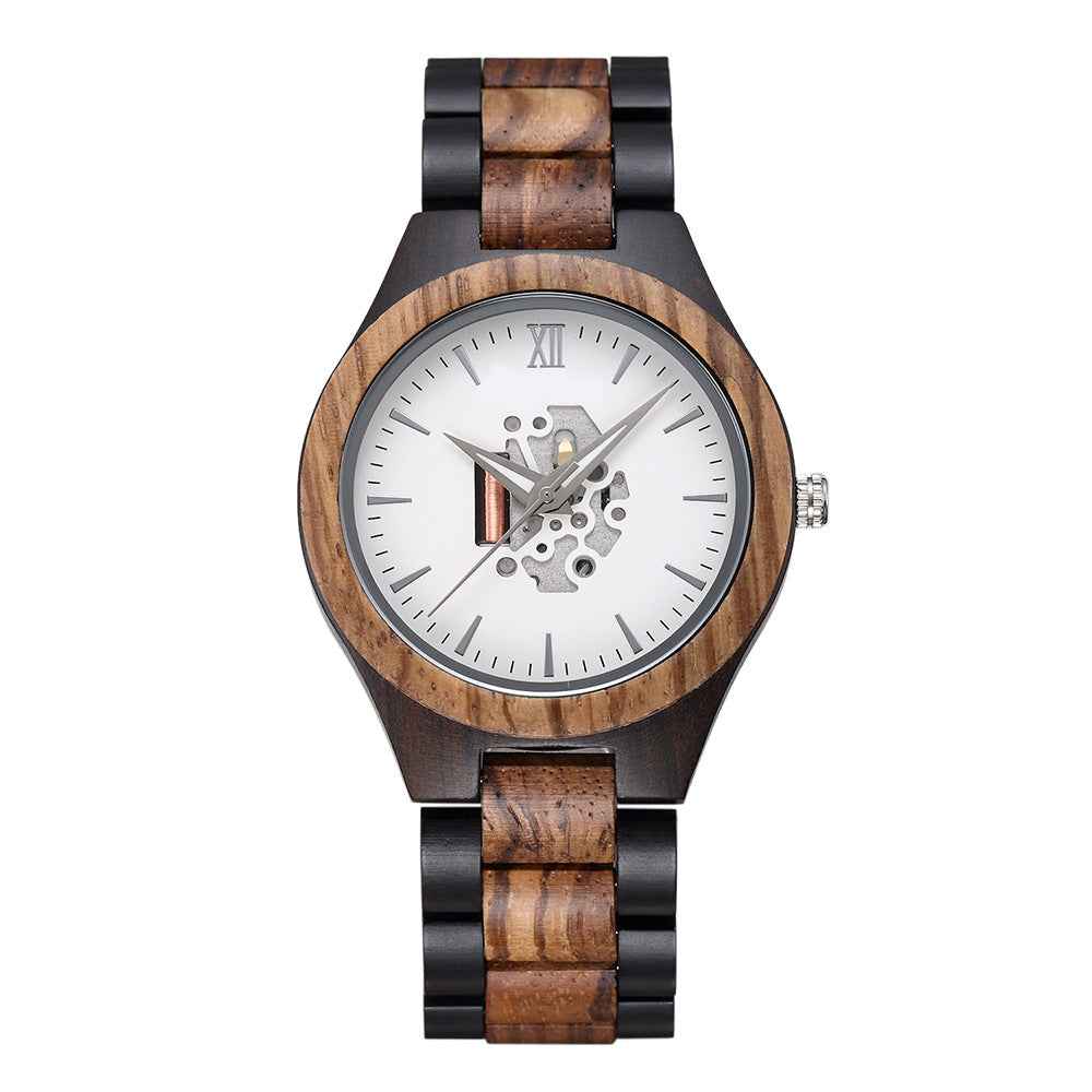 Wooden Skeleton Dial Analog Wristwatch | Durable Timepiece Light Zebrawood