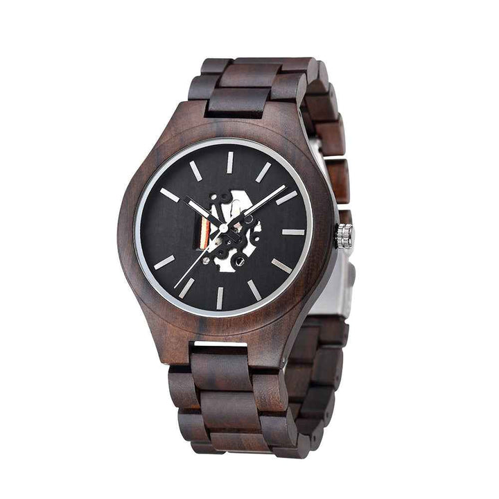 Wooden Skeleton Dial Analog Wristwatch | Durable Timepiece Classic Black