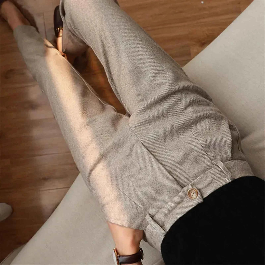 Men's Tailored Pure Wool Trousers - Elegant Style Beige