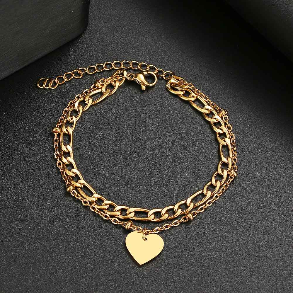 Heart-Shaped Double Link Bracelet