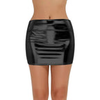 Women's Shiny Faux Leather Mini Skirt Black