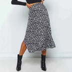 Womens's Leopard Print Midi Skirt with Slit