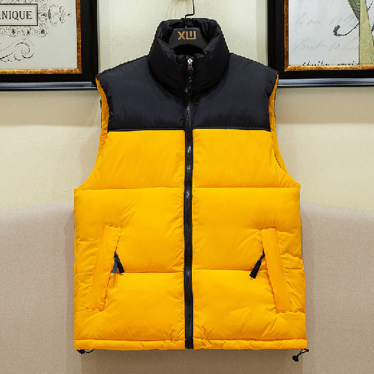 Men's Warm Sleeveless Quilted Down Puffer Vest for Cold Weather Yellow