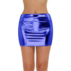 Women's Shiny Faux Leather Mini Skirt Blue