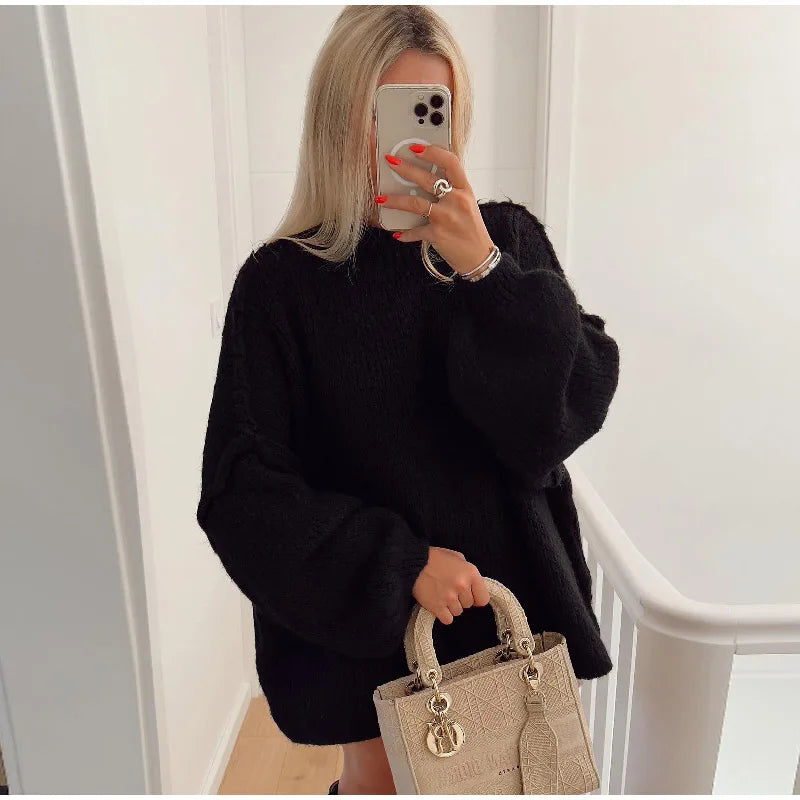 Women's Fluffy Oversized Knit Sweater Black