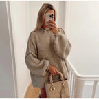 Women's Fluffy Oversized Knit Sweater Khaki