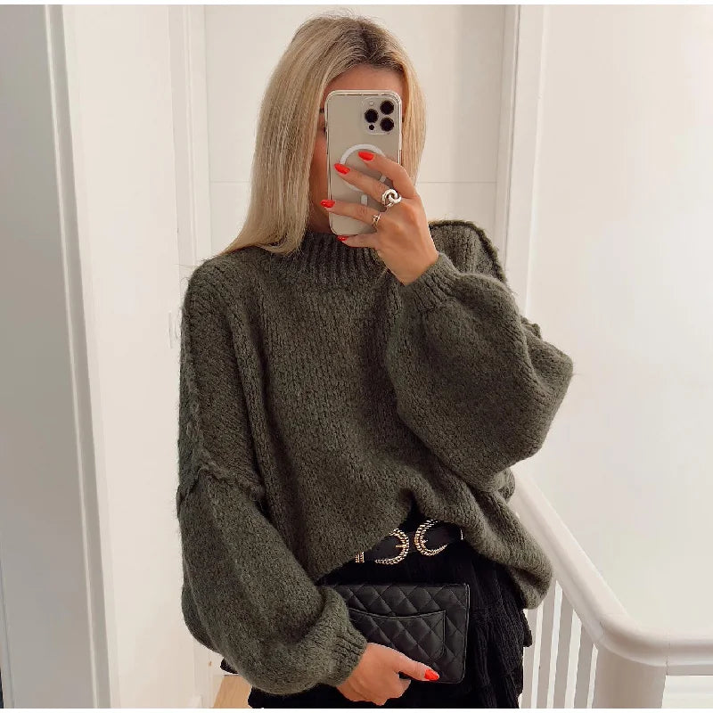 Women's Fluffy Oversized Knit Sweater Green