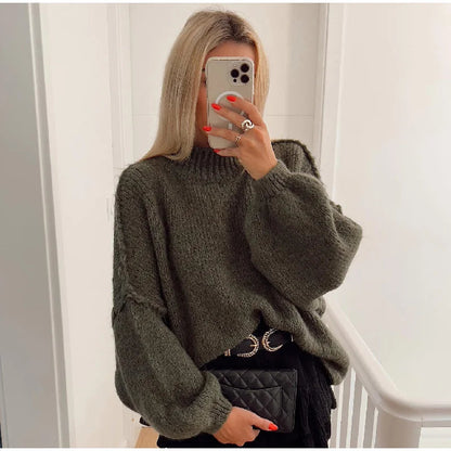 Women's Fluffy Oversized Knit Sweater Green