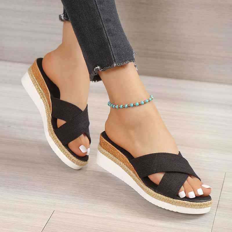 Emma | Elegant Women's Hemp Wedge Sandals with Platform