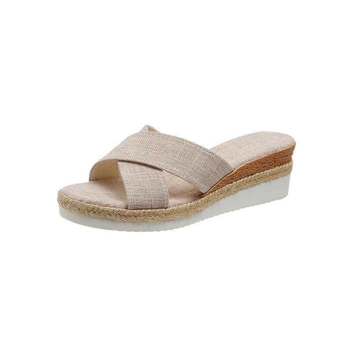 Emma | Elegant Women's Hemp Wedge Sandals with Platform Apricot