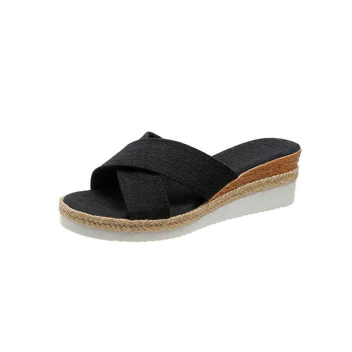 Emma | Elegant Women's Hemp Wedge Sandals with Platform Black