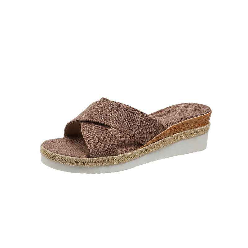 Emma | Elegant Women's Hemp Wedge Sandals with Platform Camel
