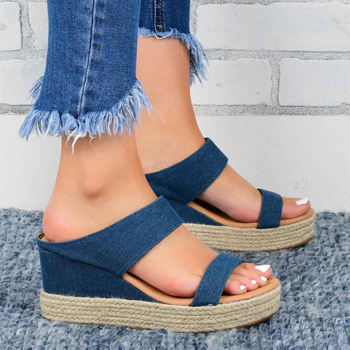 Sophia | Elegant Women's Wedge Sandals Made from Natural Hemp Blue