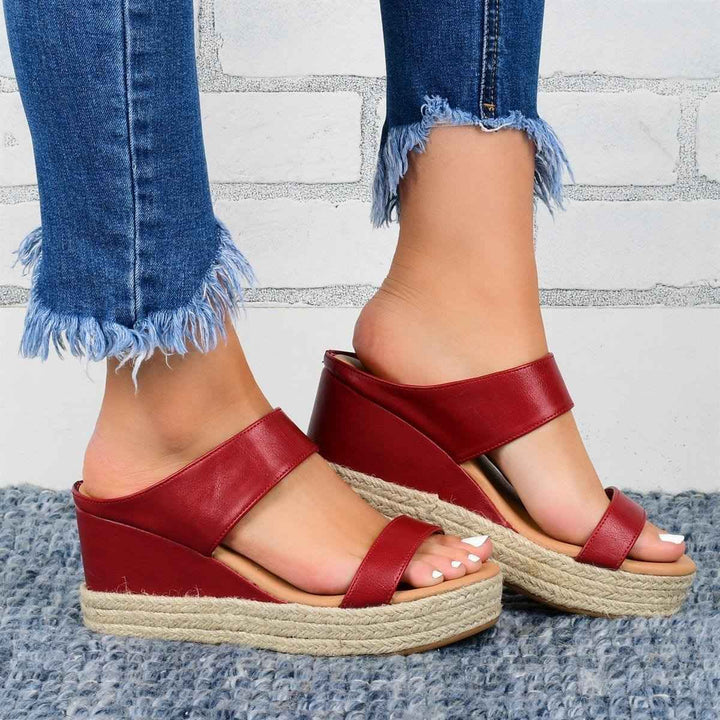 Sophia | Elegant Women's Wedge Sandals Made from Natural Hemp Red