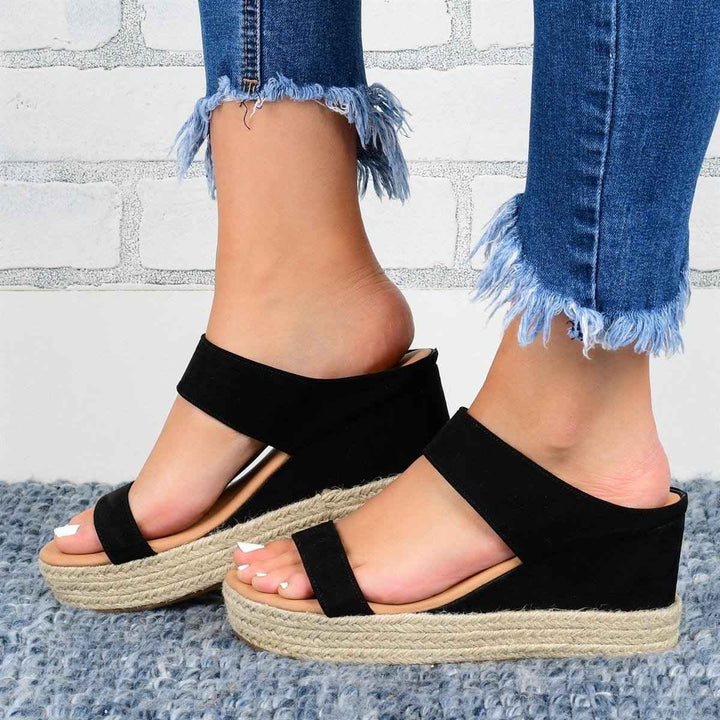 Sophia | Elegant Women's Wedge Sandals Made from Natural Hemp Black