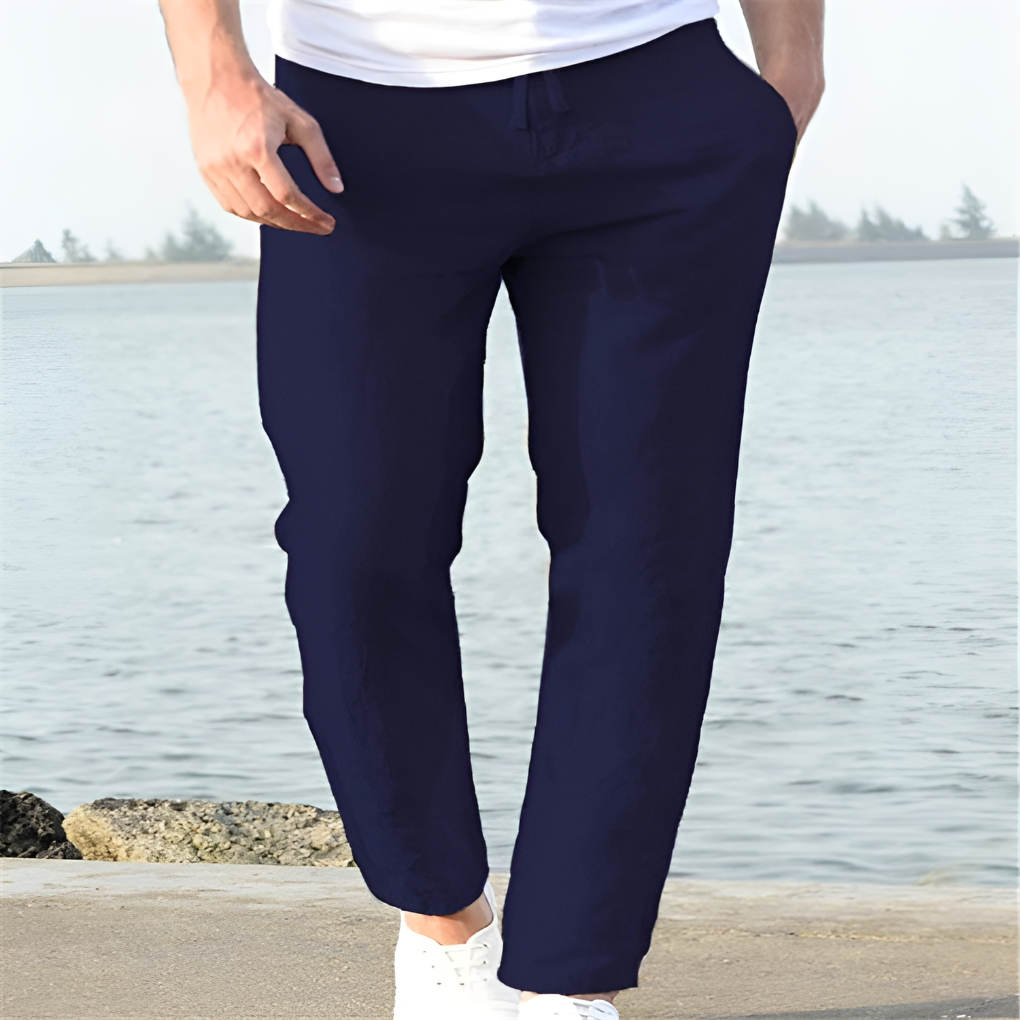 Men's Casual Linen Trousers for Warm Weather Comfort Dark Blue