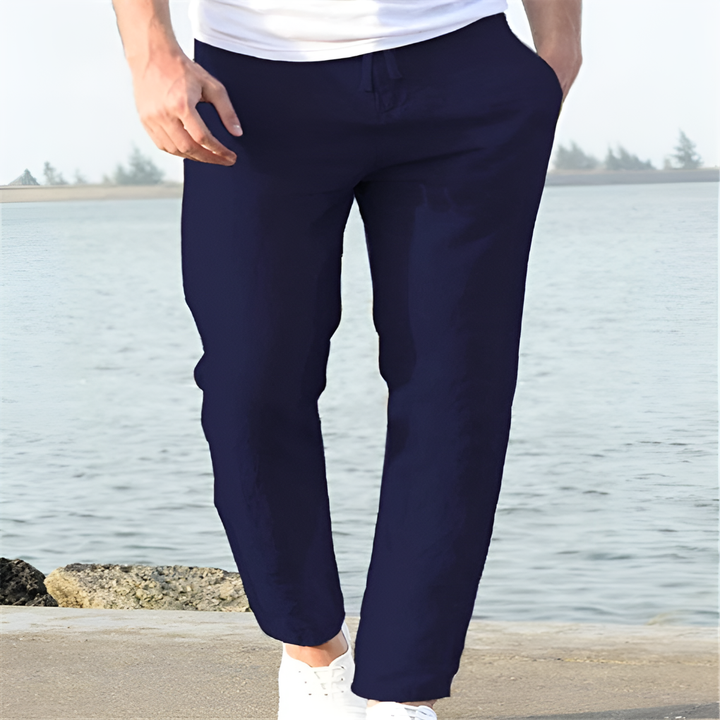 Men's Casual Linen Trousers for Warm Weather Comfort Dark Blue