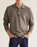 Men's Long Sleeve Polo Shirt - Relaxed Fit - Breathable Cotton Blend Brown